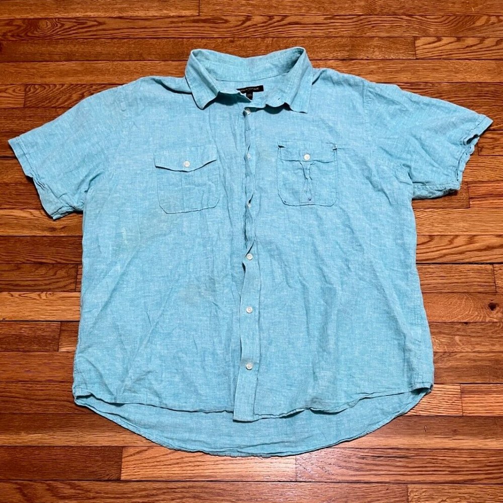 Banana Republic Linen Short Sleeve Button Down Shirt Mens Sz 2XL Turquoise Blue